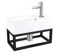 Differnz Force kit lave-mains - 40x22x11.5cm - Rectangulaire - 1 trou de robinet - Robinet chromé droit - avec cadre noir - Céramique blanche 38.401.60