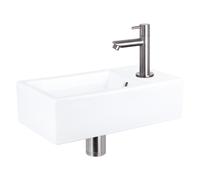 Differnz Force kit lave-mains - 40x22x11.5cm - Rectangulaire - 1 trou de robinet - Robinet droit chromé mat - Céramique blanche 38.400.51