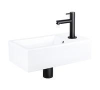 Differnz Force kit lave-mains - 40x22x11.5cm - Rectangulaire - 1 trou de robinet - Robinet droit noir mat - Céramique blanche 38.400.49