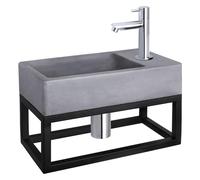 Differnz Force kit lave-mains - 40x22x8cm - Rectangulaire - 1 trou de robinet - Robinet chromé droit - avec cadre noir - Gris béton 38.401.72