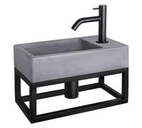 Differnz Force kit lave-mains - 40x22x8cm - Rectangulaire - 1 trou de robinet - Robinet courbé noir mat - avec cadre noir - Gris béton 38.401.68