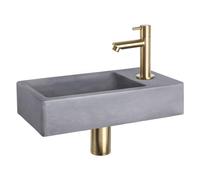 Differnz Force kit lave-mains - 40x22x8cm - Rectangulaire - 1 trou de robinet - Robinet droit doré mat - Béton Gris 38.400.71