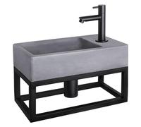 Differnz Force kit lave-mains - 40x22x8cm - Rectangulaire - 1 trou de robinet - Robinet droit noir mat - avec cadre noir - Gris béton 38.401.69