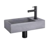 Differnz Force kit lave-mains - 40x22x8cm - Rectangulaire - 1 trou de robinet - Robinet noir mat droit - Gris béton 38.400.61