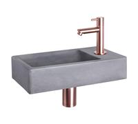 Differnz Force kit lave-mains - 40x22x8cm - Rectangulaire - 1 trou de robinet - Robinet rose cuivre droit - Béton gris 38.400.68