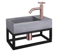 Differnz Force kit lave-mains - 40x22x8cm - trou de robinet à droite - avec bonde - avec robinet courbé à croisillon cuivre - gris foncé 38.401.77