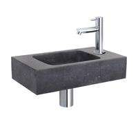 Differnz Force kit lave-mains - 40x22x9cm - Rectangulaire - 1 trou de robinet - Robinet chromé droit - Pierre naturelle noire 38.400.40