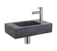 Differnz Force kit lave-mains - 40x22x9cm - Rectangulaire - 1 trou de robinet - Robinet droit en chrome mat - Pierre naturelle noire 38.400.39