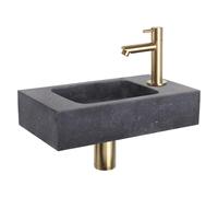 Differnz Force kit lave-mains - 40x22x9cm - Rectangulaire - 1 trou de robinet - Robinet droit en or mat - Pierre naturelle noire SW524002/SW533192/SW644702/SW865583
