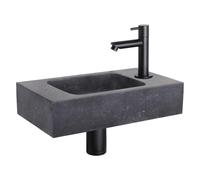 Differnz Force kit lave-mains - 40x22x9cm - Rectangulaire - 1 trou de robinet - Robinet droit noir mat - Pierre naturelle noire 38.400.37