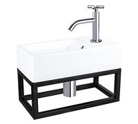Differnz Force Lavabo avec porte-serviettes, en céramique, blanc, robinet incurvé avec poignée croisée chromée, kit complet, 40 x 22 x 11,5 cm