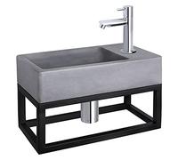 Differnz Force Lavabo avec porte-serviettes - Lavabo gris foncé béton - Robinet droit chromé - Kit complet - 40 x 22 x 8 cm
