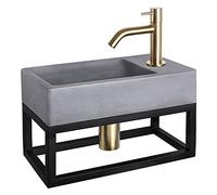 Differnz Force Lavabo avec porte-serviettes - Lavabo gris foncé béton - Robinet incurvé doré mat - Kit complet - 40 x 22 x 8 cm