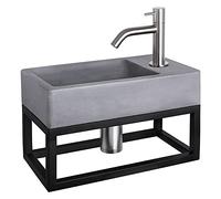Differnz Force Lavabo avec porte-serviettes - Lavabo gris foncé béton - Robinet incurvé mat chromé - Kit complet - 40 x 22 x 8 cm