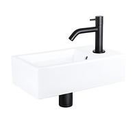 Differnz Force kit lave-mains - 40x22x11.5cm - Rectangulaire - 1 trou de robinet - Robinet courbé noir mat - Céramique blanche SW354807/SW499009/SW529054/SW724040/SW796275