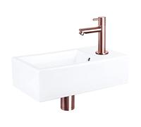 Differnz Force Lavabo en céramique blanc - Robinet droit rouge cuivre - Kit complet - 40 x 22 x 11,5 cm