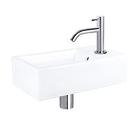Differnz Force Lavabo en céramique blanc - Robinet incurvé chromé - Kit complet - 40 x 22 x 11,5 cm