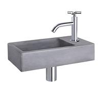 Differnz Force kit lave-mains - 40x22x8cm - Rectangulaire - 1 trou de robinet - Robinet chromé courbé - poignée croix - Gris Béton 38.400.66