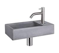 Differnz Force Lavabo - Gris foncé - Béton - Robinet incurvé mat chromé - Kit complet - 40 x 22 x 8 cm