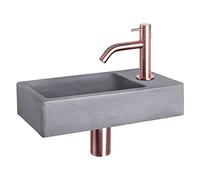 Differnz Force Lavabo - Lavabo Gris foncé béton - Robinet incurvé rouge cuivre - Kit complet - 40 x 22 x 8 cm