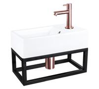 Differnz Force pack lave-mains - 40 x 22 x 11,5 cm - céramique blanche - robinet droit cuivre - avec cadre noir 38.401.64