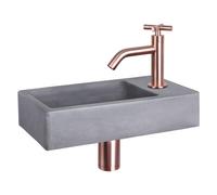 Differnz Force pack lave-mains - 40 x 22 x 8 cm - béton gris - robinet courbé cuivre à croisillon 38.400.69