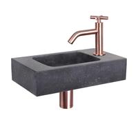 Differnz Force pack lave-mains - 40 x 22 x 9 cm - pierre naturelle noire - robinet courbé cuivre à croisillon 38.400.45