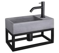 Differnz Force Set Lave-Mains - Béton Gris Foncé - Robinet Courbé Noir Mat - Ave