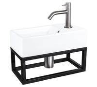 Differnz Force Set Lave-Mains - Petit Lavabo en Céramique avec Robinet Courbé Ch