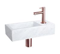 Differnz Helios kit lave-mains - 37,5x18,5x9,5cm - Rectangulaire - 1 trou de robinet - Robinet en cuivre droit - Pierre minérale Marbre 38.401.40