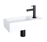 Differnz Helios Lavabo, Lave main Céramique Blanche, Robinet Froide à Droite, Noir, Vasque, Ensemble Complet, Pour Salle de Bain - 37.5 x 18 x 9.5 cm