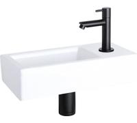 Differnz Helios lavabo - vasque à poser 37,5x18,5x9,5 cm - lavabo salle de bain avec robinet à droite - robinet noir mat - manette standard pour WC invités