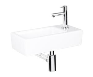 Differnz Helios pack lave-mains - 37,5 x 18,5 x 9,5 cm - céramique blanche - perçage à droite - robinet droit chromé 38.010.00