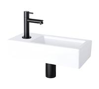 Differnz Helios Petit lavabo à main en céramique blanc, noir - Robinet à gauche - Robinet d'eau froide - 37,5 x 18 x 9,5 cm