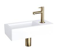 Differnz Helios Vasque - Lavabo en Céramique 37,5x18,5x9,5 cm - Ensemble Lavabo WC avec Robinet Droit Or Mat - Vasque à Poser avec Mitigeur Droit et Poignée Standard - Pour Salle de Bain ou Toilettes
