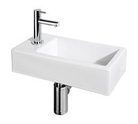 Differnz Helios Vasque - Lavabo en Céramique 37,5x18,5x9,5 cm - Ensemble Lavabo WC avec Robinet Gauche Chrome - Vasque à Poser avec Mitigeur Droit et Poignée Standard - Pour Salle de Bain ou Toilettes