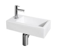 Differnz Helios Vasque - Lavabo en Céramique 37,5x18,5x9,5 cm - Ensemble Lavabo WC avec Robinet Gauche Chrome - Vasque à Poser avec Mitigeur Droit et Poignée Standard - Pour Salle de Bain ou Toilettes