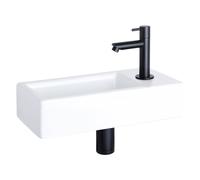 Differnz Hura kit lave-mains - 37,5x18,5x9cm - Rectangulaire - 1 trou de robinet - Robinet droit noir mat - Céramique blanche 38.004.93