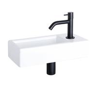 Differnz Hura kit lave-mains - 38.5x18.5x9cm - Rectangulaire - 1 trou de robinet - Robinet courbé noir mat - Céramique blanche 38.004.90