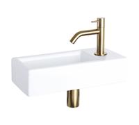 Differnz Hura pack lave-mains - 38,5 x 18,5 x 9 cm - céramique blanche - robinet courbé doré mat 38.005.23