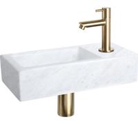 Differnz Jukon lavabo à poser 38,5x18,5x9 cm - lavabo salle de bain en béton gris clair - avec robinet salle de bain noir mat - lavabo avec poignée standard pour WC invités