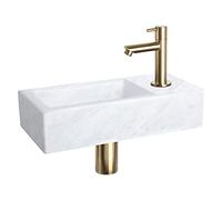 Differnz Jukon Vasque à Poser Salle de Bain - Lavabo Salle de Bain 38,5x18,5x9 cm - Vasque Béton Gris Clair avec Robinet Droit Noir Mat - Plan Vasque Compact pour WC