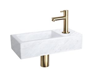 Differnz Jukon Vasque à Poser Salle de Bain - Lavabo Salle de Bain 38,5x18,5x9 cm - Vasque Béton Gris Clair avec Robinet Droit Noir Mat - Plan Vasque Compact pour WC