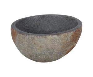 Differnz Lavabo Bali Ø23-25 cm - Lave Main en Pierre Naturelle Sans Débordement - Vasque à Poser - Évier Rond - Accessoire de Salle de Bain - Gris