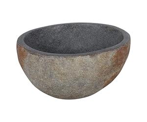 Differnz Lavabo Nusa Ø35-39 x 15 cm - Lave Main en Pierre Naturelle Sans Débordement - Vasque à Poser - Évier Rond - Accessoire de Salle de Bain - Gris