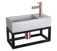 Differnz Ravo Kit à fonte, en béton, grille lumineuse Kraan recht rood koper - Met handdoekrek - 38,5 x 18,5 x 9 cm