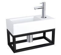 Differnz Ravo kit lave-mains - 38,5x18,5x25cm - Rectangulaire - 1 trou de robinet - Robinet chromé droit - avec cadre noir - Céramique blanche 38.401.84