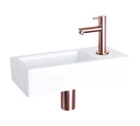 Differnz Ravo kit lave-mains - 38.5x18.5x9.5cm - Rectangulaire - 1 trou de robinet - Robinet en cuivre droit - Céramique blanche 38.400.80