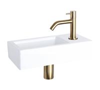 Differnz Ravo kit lave-mains - 38.5x18.5x9cm - Rectangulaire - 1 trou de robinet - Robinet courbé doré mat - Céramique blanche 38.400.82