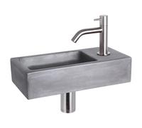 Differnz Ravo kit lave-mains - 38.5x18.5x9cm - Rectangulaire - 1 trou de robinet - Robinet courbé en chrome mat - béton gris foncé 38.400.98